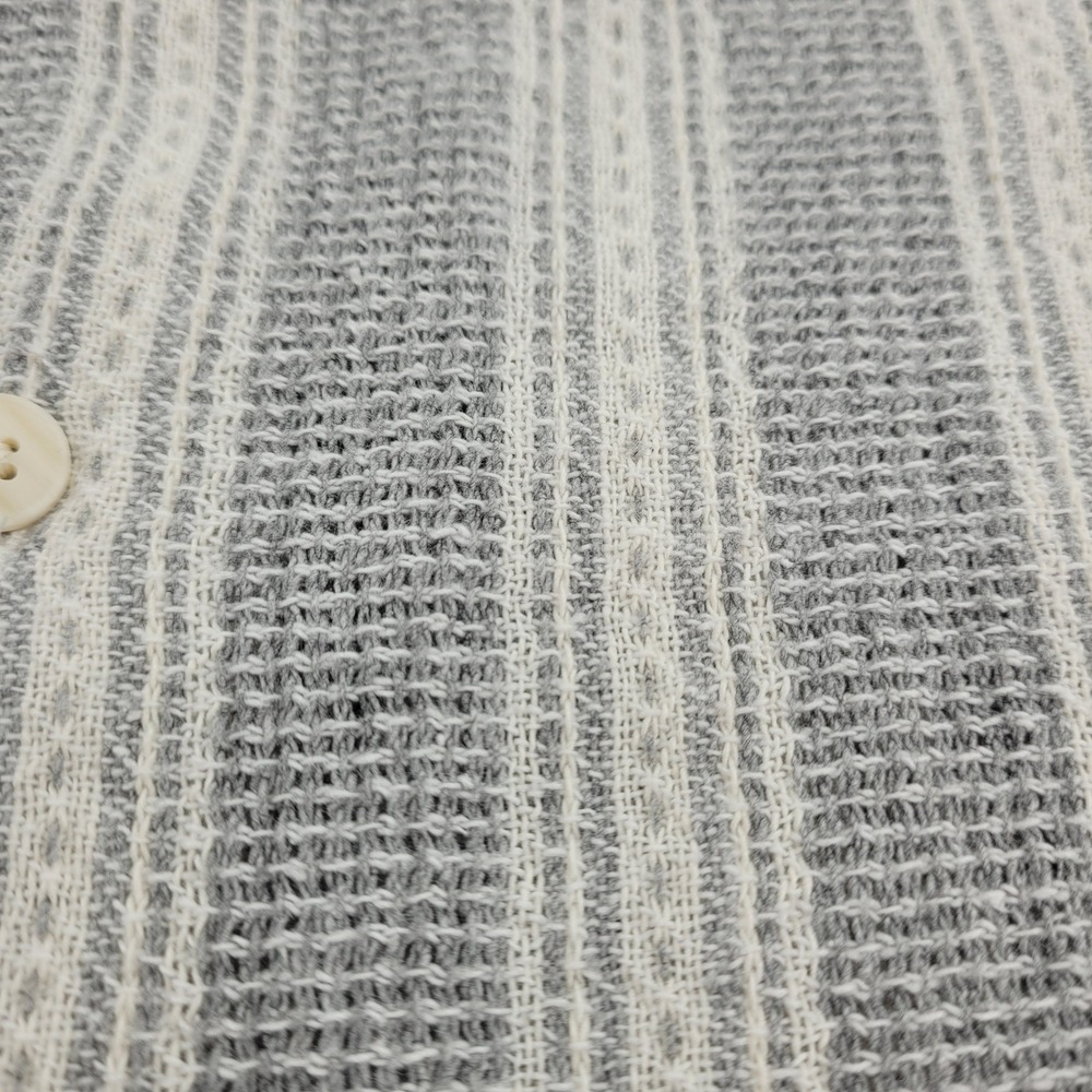 Zara Mens XL Grey White Textured Vertical Stripe Short Sleeve Camp Collar Shirt - Picture 11 of 11